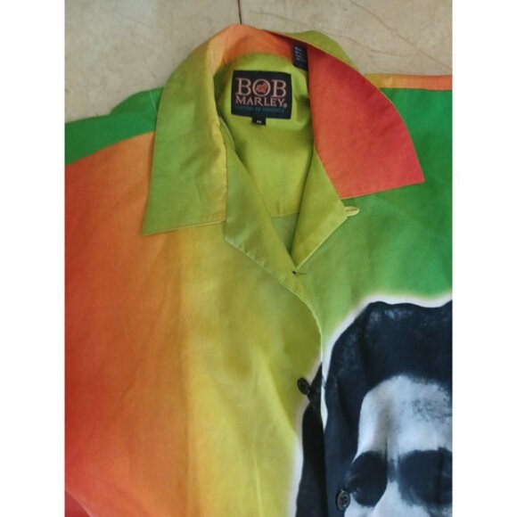 Vintage Bob Marley Button Up Shirt By Dragonfly All Over Print Men's Size M - Picture 2 of 4